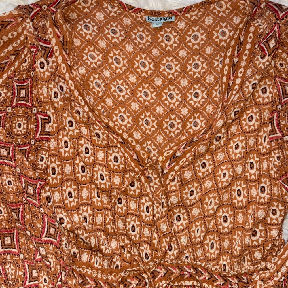Nostalgia Women’s Printed Boho Mini Orange Dress, Size M - Picture 3 of 15